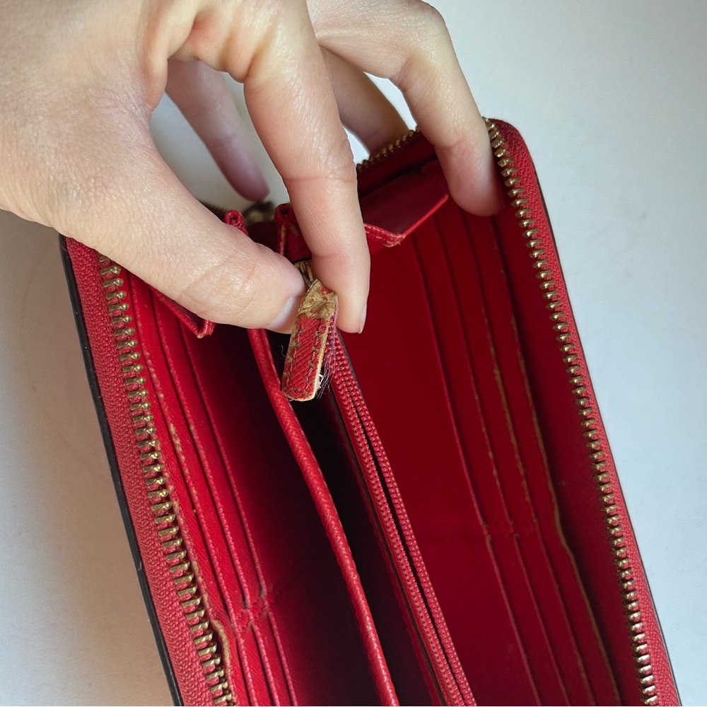 Coach Red Saffiano Leather Long Continental Zippy Wallet ID Cards Pockets - Picture 7 of 12
